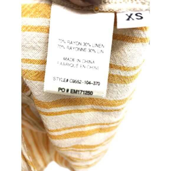 Cloth & Stone Yellow Tie Front Blouse Stripe Button Up Linen Blend Size XS - Picture 5 of 7